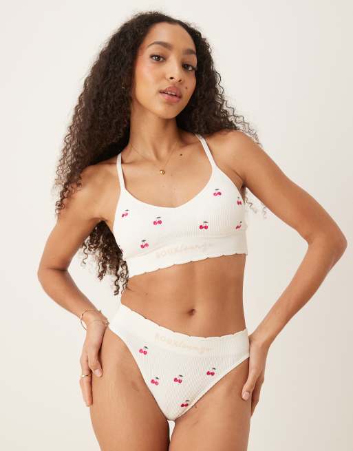 Boux Avenue - Brassière color avorio con ricami con ciliegie