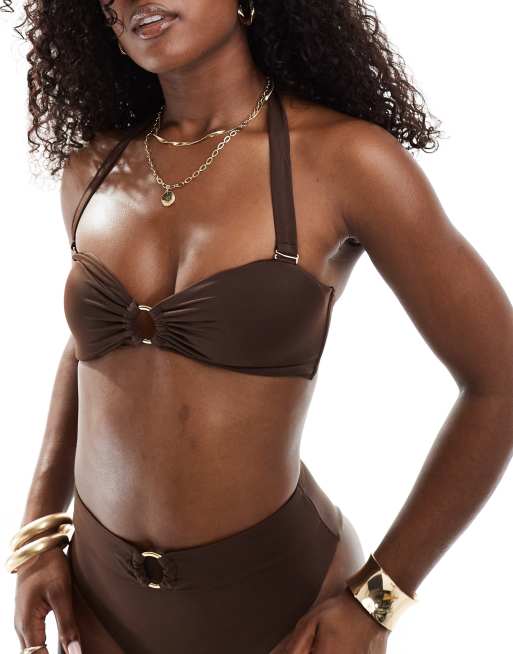 Boux Avenue – Brązowa góra od bikini z dekoltem bandeau