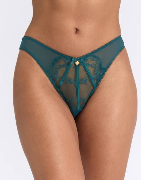 Boux Avenue Brooke sheer lace thong satin bows detailing lingerie in teal
