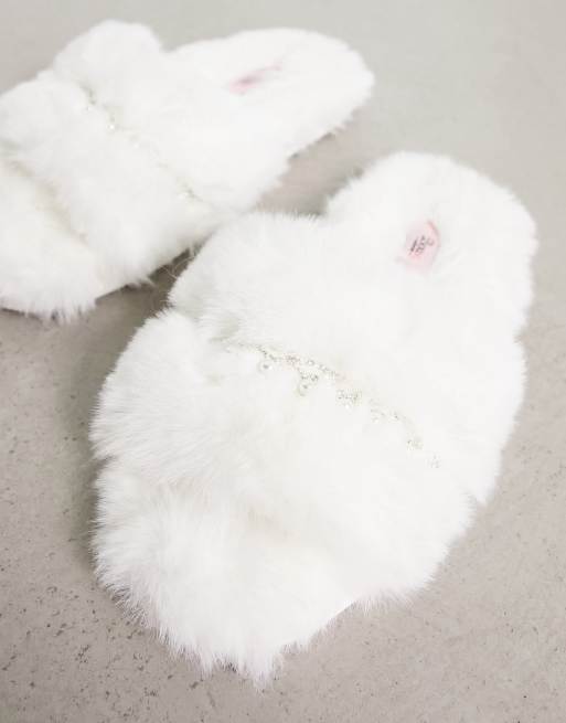 Boux Avenue - Bruidskleding - Pluizig pantoffels met versiering in ivoorwit , 3 van 4