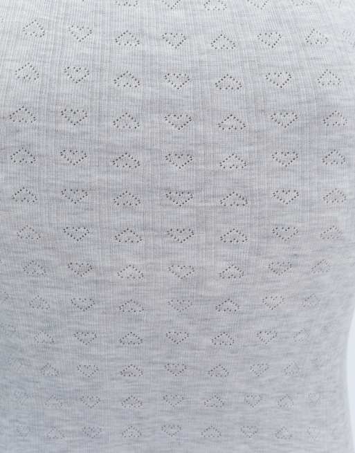 Boux Avenue Brushed pointelle long pyjama set top and trousers nightwear in grey marl, 7 of 7