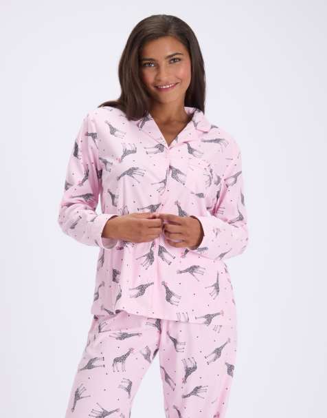 Boux Avenue Bubblegum giraffe pyjama set with bag fleece nightwear pj in pink mix - view 1