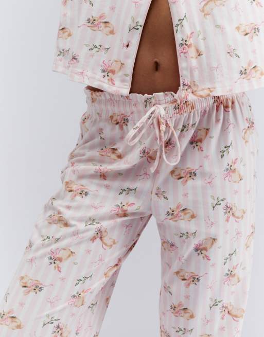 Boux Avenue Bunnies top and bottoms pyjama set with matching bag