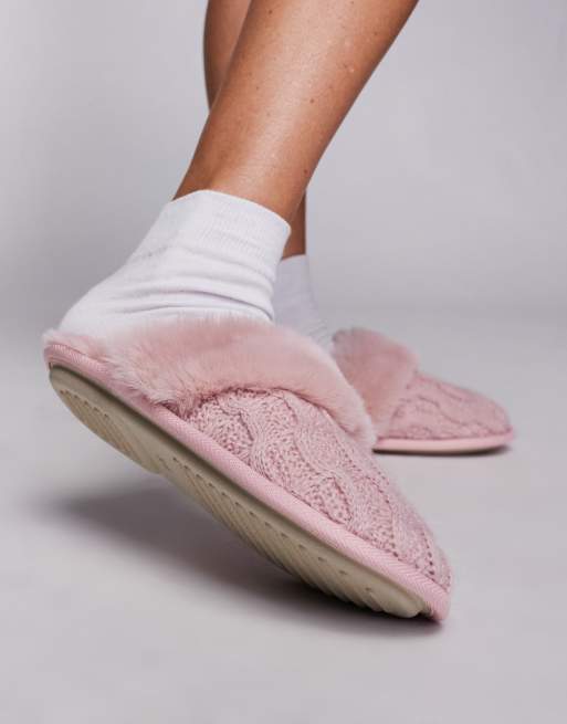 Boux Avenue cable mule slipper in powder pink ASOS