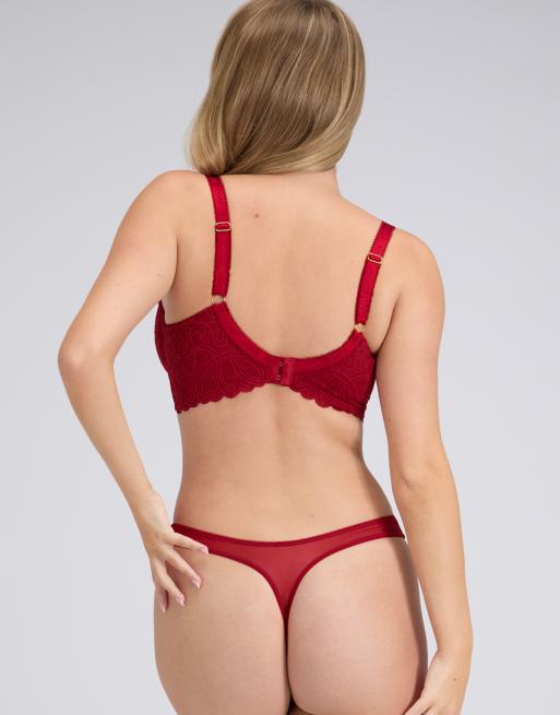 Boux Avenue Carmel lace underwired plunge bra lingerie in red, 2 of 4
