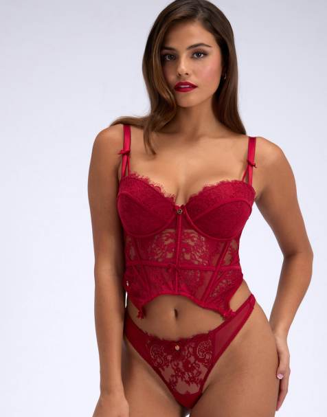 Boux Avenue Carmine floral lace thongs classic flattering knickers in pillar box - view 1