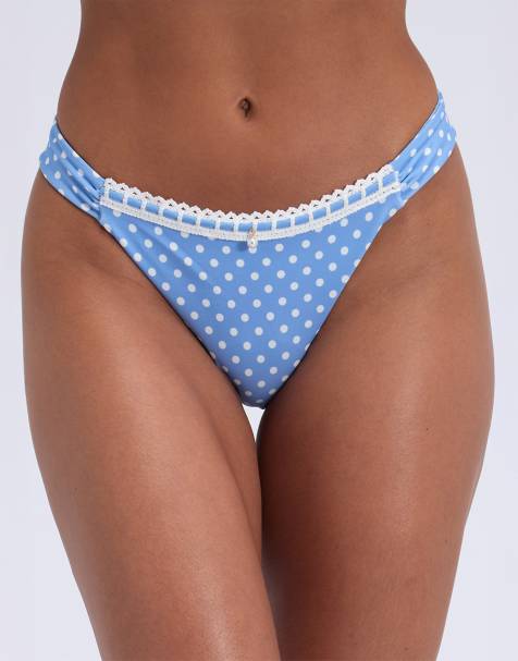 Boux Avenue Casablanca high leg brazilian bikini bottoms with broderie in blue mix - view 1