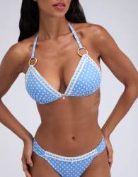 Boux Avenue Casablanca high leg brazilian bikini bottoms with broderie in blue mix