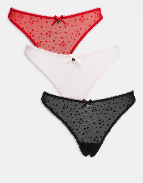 Boux Avenue Catie 3 pack heart flock high leg thong in multi - view 1