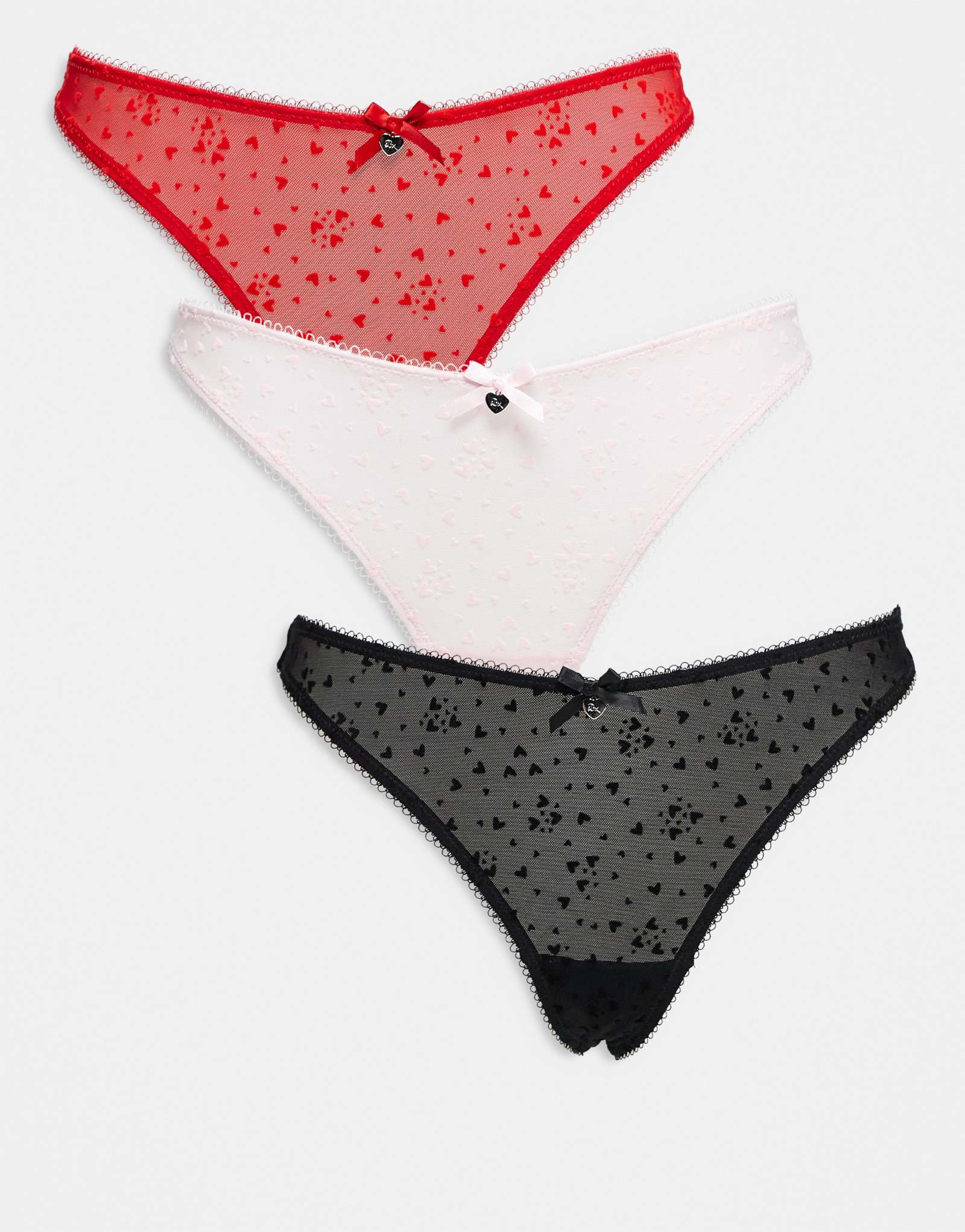 Boux Avenue Catie, 3 упаковки, стринги из флока с сердечками на высоких ножках, разноцветные