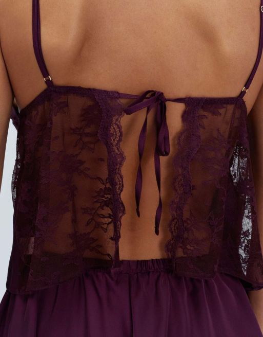 Boux Avenue Celeste lace & satin cami set top and shorts nightwear pj in plum, 7 of 7