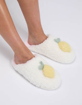 Boux Avenue - Chaussons à enfiler avec détail citron - Ivoire-Blanc