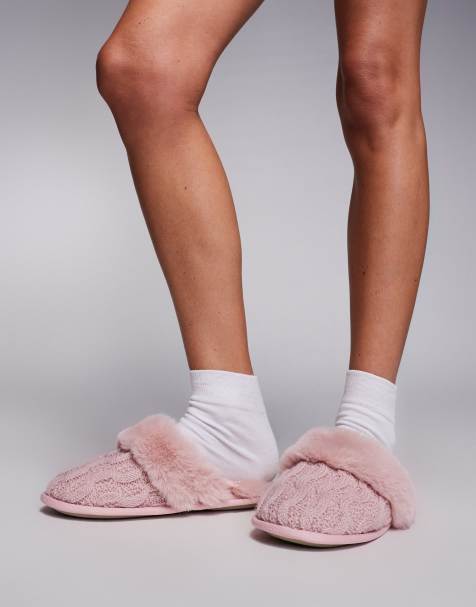 Boux Avenue - Chaussons mules en maille torsadée - Rose poudré - view 1
