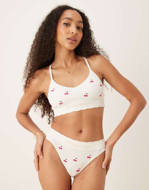 Boux Avenue cherry embroidered bralet in ivory - view 1