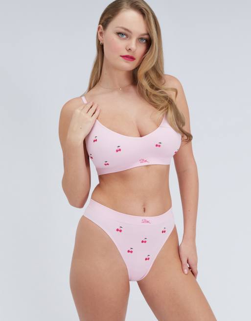 Boux Avenue Cherry embroidered seamless bralette removable pads lingerie in pink mix, 4 of 5