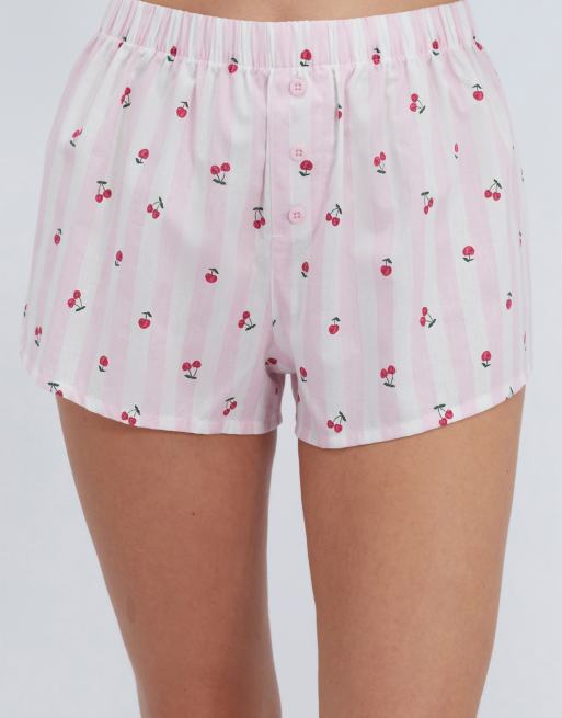 Boux Avenue Cherry stripe short pyjamas cotton shirt and boxer shorts in pink mix, 2 of 4