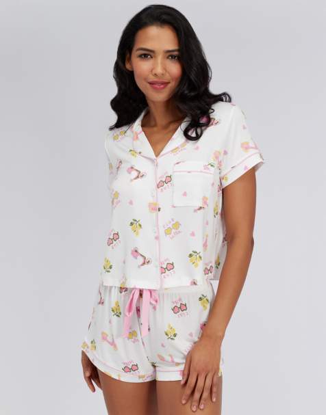 Boux Avenue Ciao bella modal short sleeve top and shorts pyjama set in ivory mix - view 1