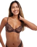 [Boux Avenue] Boux Avenue Claudia balconette bra with lace detail in brown 8 DD BROWN