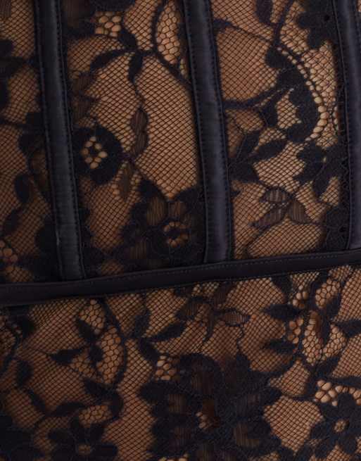 Boux Avenue Clemencie lace balconette basque floral underwired lingerie in black, 7 of 7