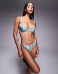 [Boux Avenue] Boux Avenue Clover embroidered satin cup trim balconette bra in sage green-Multi 10 C MULTI