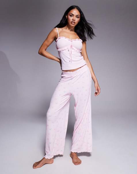 Boux Avenue - Completo con canottiera e pantaloni rosa polvere a coste con volant e fiocchi - view 1