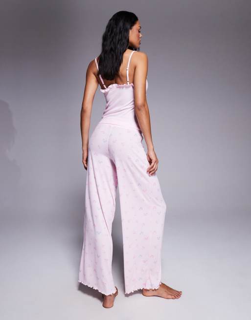 Boux Avenue - Completo con canottiera e pantaloni rosa polvere a coste con volant e fiocchi, 4 di 4