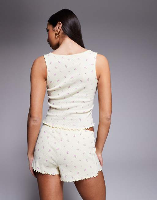 Boux Avenue - Completo traforato con canotta e pantaloncini giallo a fiori, 4 di 4