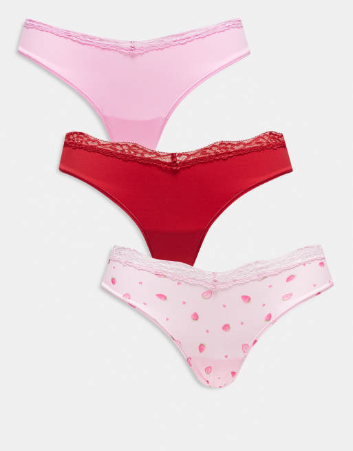 Boux Avenue - Confezione da 3 perizomi sgambati con finiture in pizzo multicolore