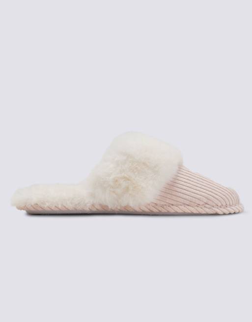 Boux Avenue Cosy soft teddy embroidered fluffy mule slippers in ivory mix, 4 of 7