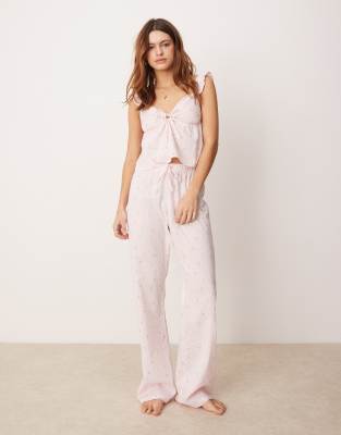 cotton cami and pants set in pink