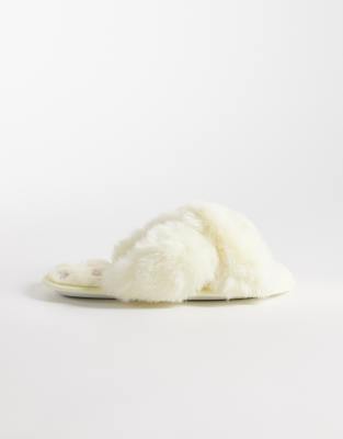 Boux Avenue Cross Band Fluffy Slippers In Yellow