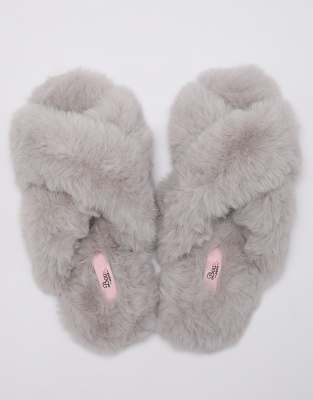 Boux Avenue Cross Band Slider Slippers Open Toe Soft Plush Loungewear In Auburn