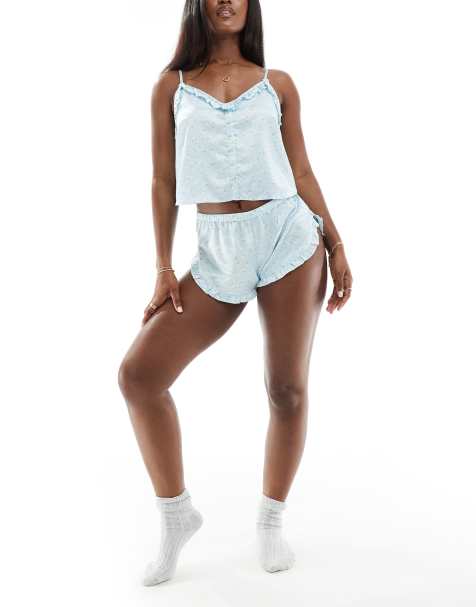 Boux Avenue daisy and lemon satin cami set in baby blue - view 1