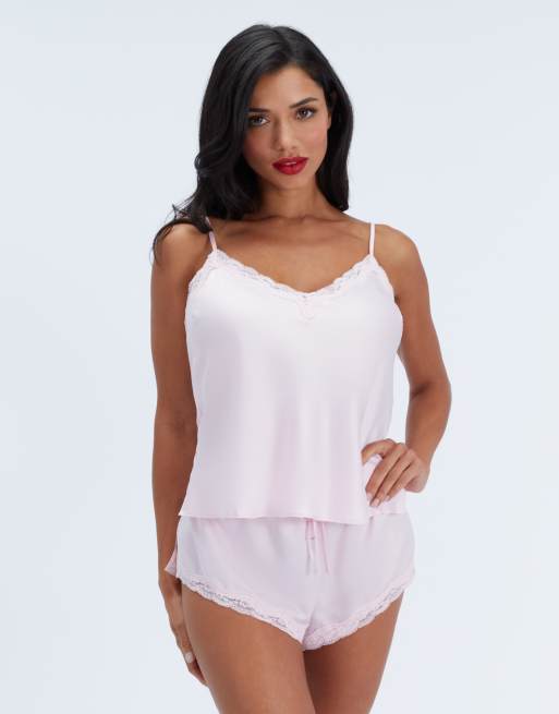 Boux Avenue Daisy satin short cami set pyjama top and shorts nightwear in light pink, 5 of 6