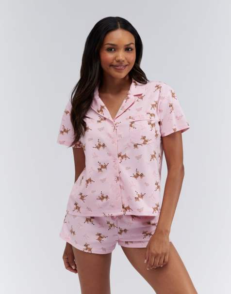 Boux Avenue Deer print pyjama shorties in a bag nightwear set in pink mix - view 1