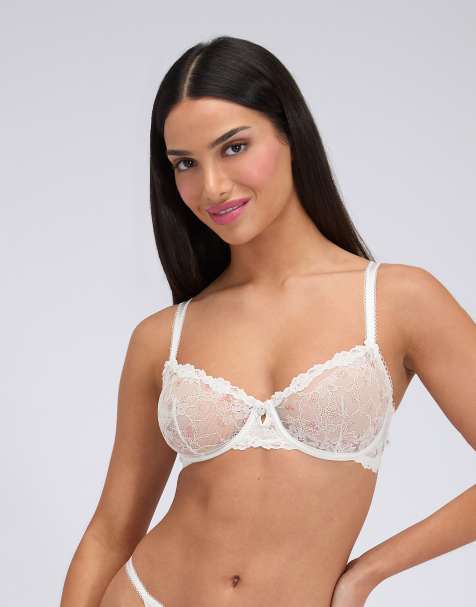 Boux Avenue Delphine sheer lace balconette bra underwired lingerie in ivory mix - view 1