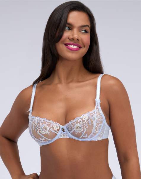 Boux Avenue Eden lace balconette bra floral adjustable straps lingerie in cornflower - view 1