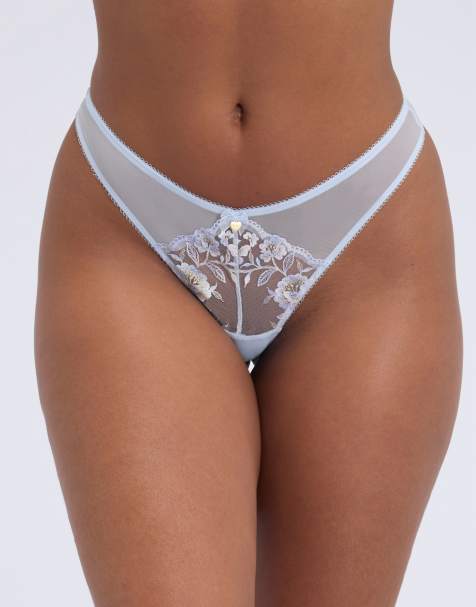 Boux Avenue Eden lace thongs classic floral soft feminine knickers in cornflower - view 1
