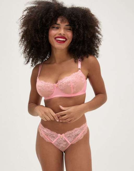 Boux Avenue Elsbeth lace briefs floral lace high leg underwear in rose pink, 3 of 4