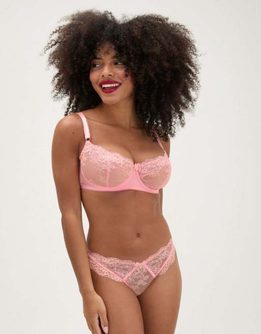 Boux Avenue Elsbeth lace briefs floral lace high leg underwear in rose pink, 4 of 4