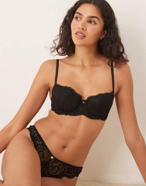 Boux Avenue Emma floral lace padded balconette bra in black - view 1