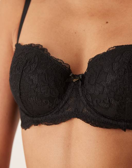Boux Avenue Emma floral lace padded balconette bra in black, 2 of 4