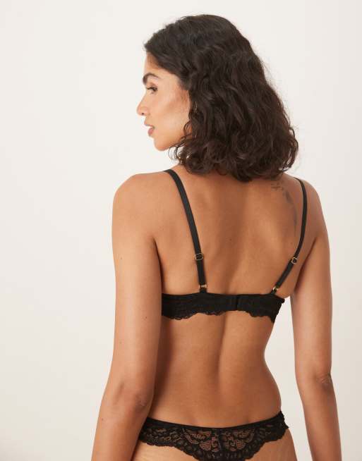Boux Avenue Emma floral lace padded balconette bra in black, 4 of 4