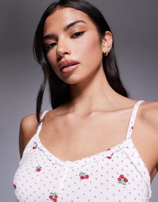 Boux Avenue - Ensemble de pyjama avec short et caraco à pois et roses - Ivoire, 2 de 4