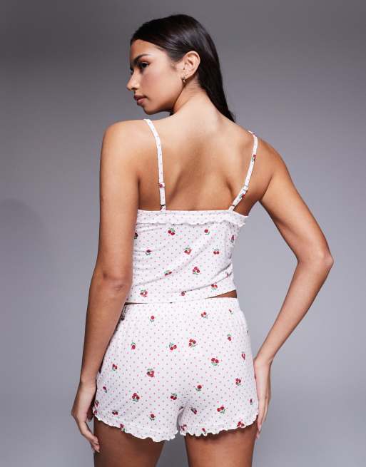 Boux Avenue - Ensemble de pyjama avec short et caraco à pois et roses - Ivoire, 4 de 4