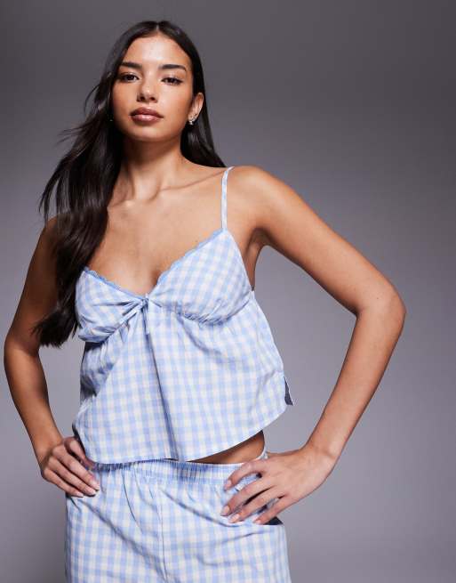 Boux Avenue - Ensemble de pyjama en crépon vichy avec caraco et pantalon - Bleu, 2 de 4