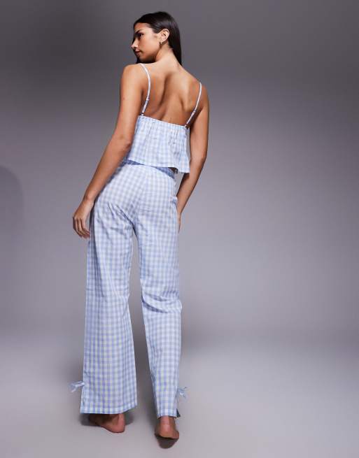 Boux Avenue - Ensemble de pyjama en crépon vichy avec caraco et pantalon - Bleu, 4 de 4