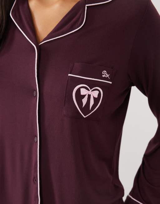 Boux Avenue ensemble pyjama à manches longues en modal à bordures contrastantes, col tailleur, couleur mûre, 4 de 4