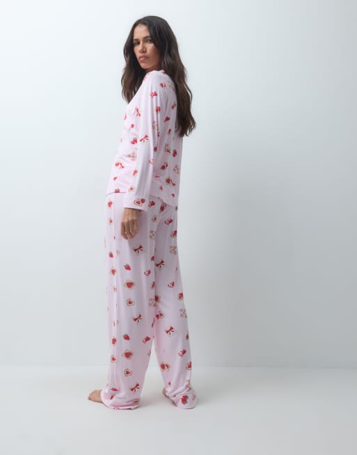Boux Avenue ensemble pyjama en modal à revers et manches longues, imprimé cœurs fraise toast, 4 de 5