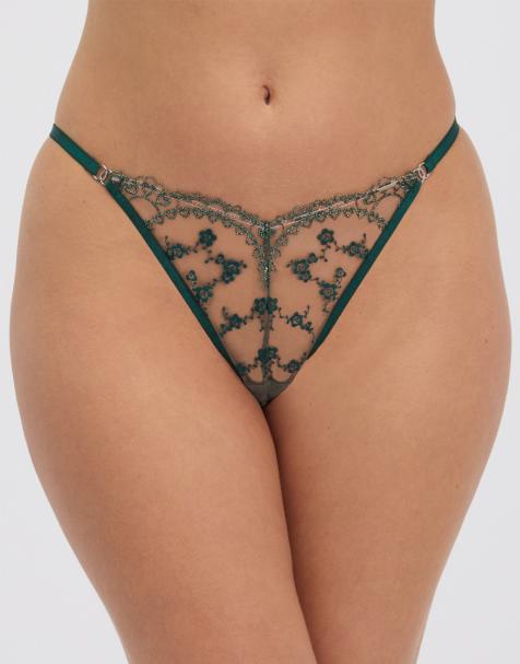 Boux Avenue Eugenia embroidered g-string thong with tanga sides in green - view 1